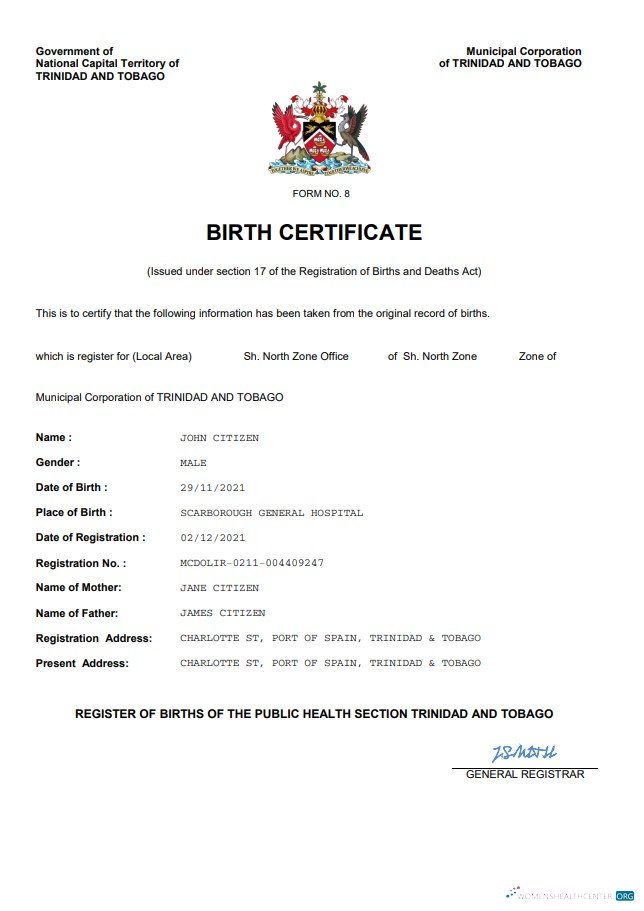 Download Trinidad & Tobago birth certificate Word and PDF template Photoshop template